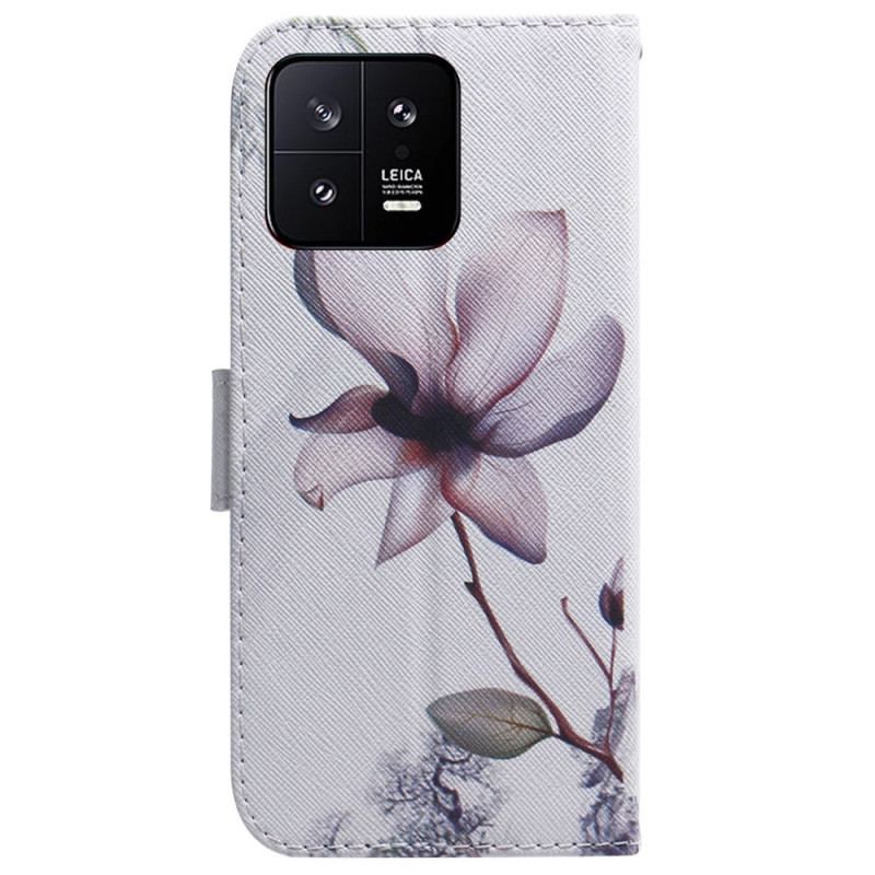 Capa De Couro Para Xiaomi 13 De Cordão Flor De Rosa Com Tiras