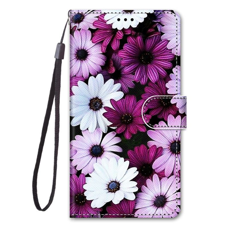 Capa De Couro Para Xiaomi 13 Floral Com Alça