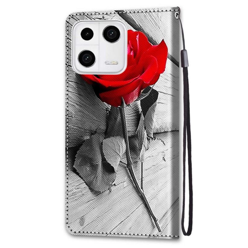 Capa De Couro Para Xiaomi 13 Floral Com Alça