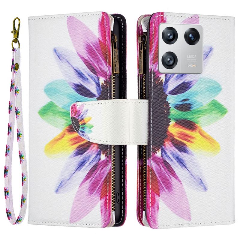 Capa Flip Para Xiaomi 13 Bolso Com Zíper Flor