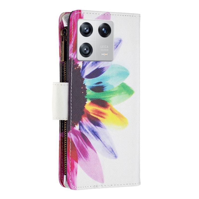 Capa Flip Para Xiaomi 13 Bolso Com Zíper Flor