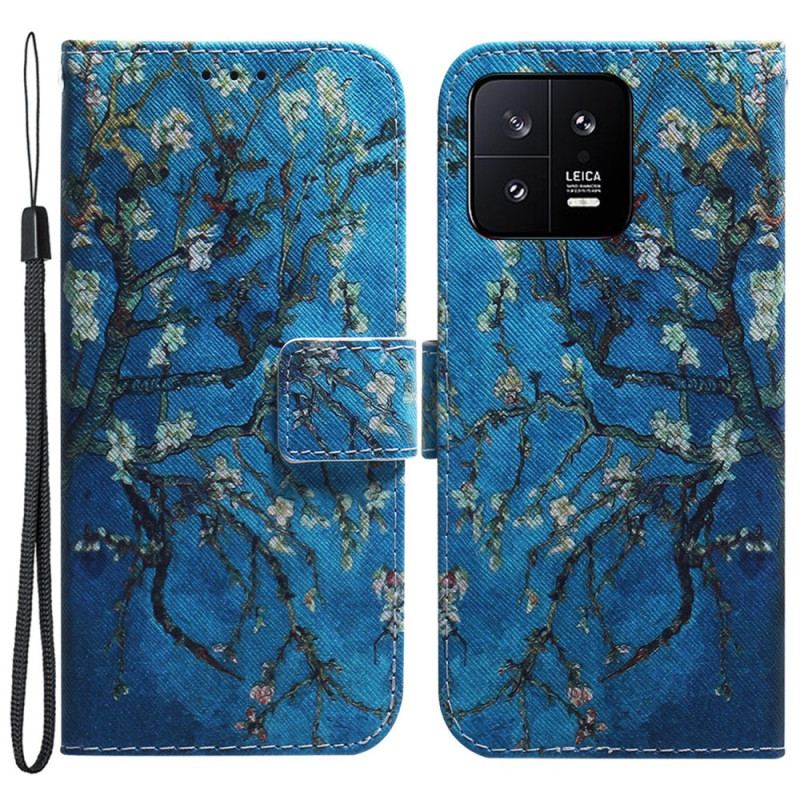 Capa Flip Para Xiaomi 13 De Cordão Ramos De Flor De Alça