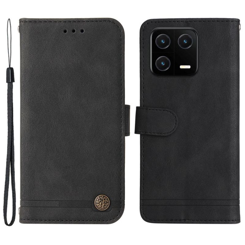 Capa Flip Para Xiaomi 13 Estilo De Couro Com Rebite Decorativo