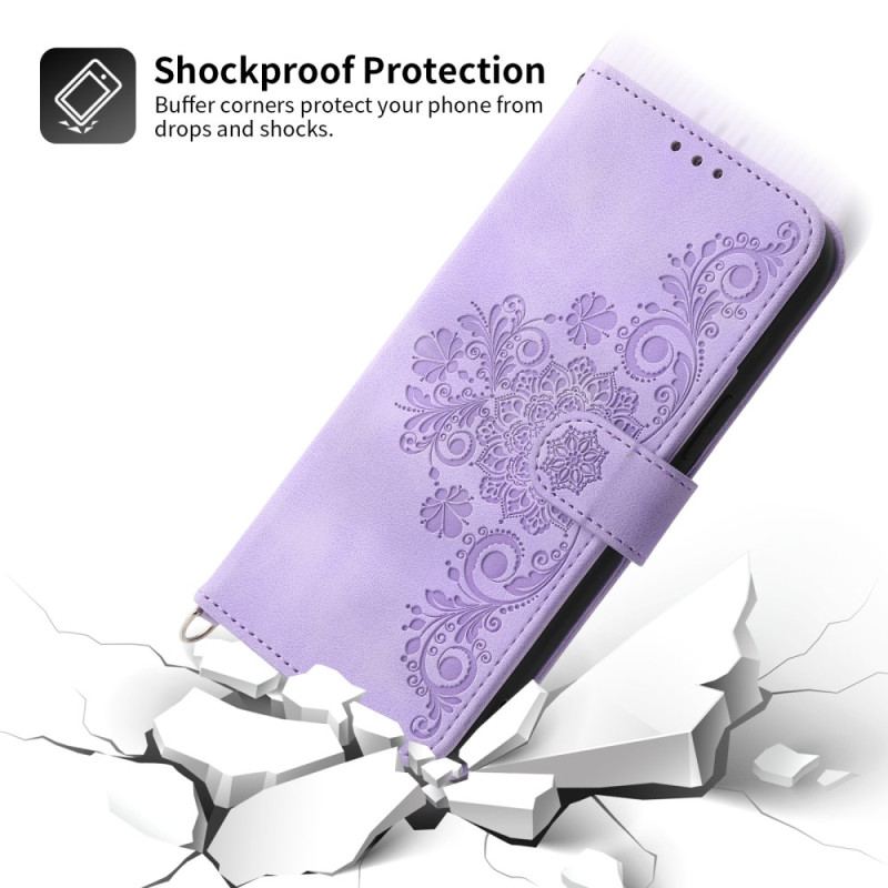 Capa Flip Para Xiaomi 13 Flores De Renda Com Alça E Alça De Ombro