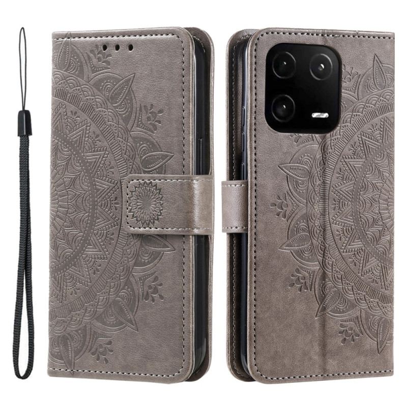 Capa Flip Para Xiaomi 13 Mandala Sol Com Cordão