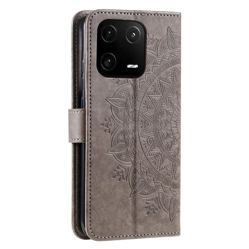 Capa Flip Para Xiaomi 13 Mandala Sol Com Cordão