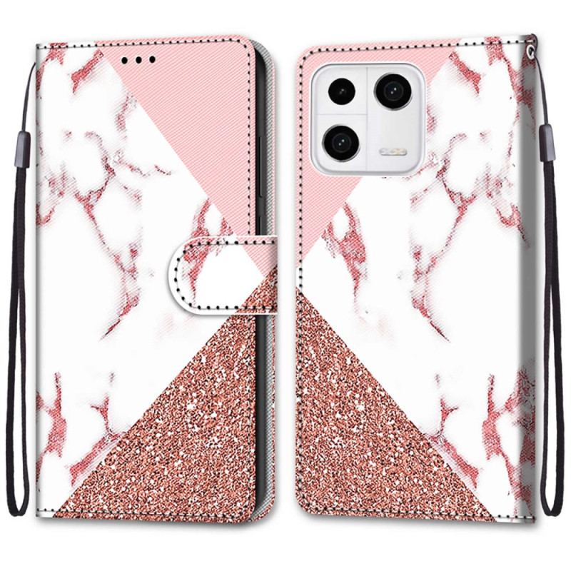 Capa Flip Para Xiaomi 13 Triângulo De Mármore E Glitter