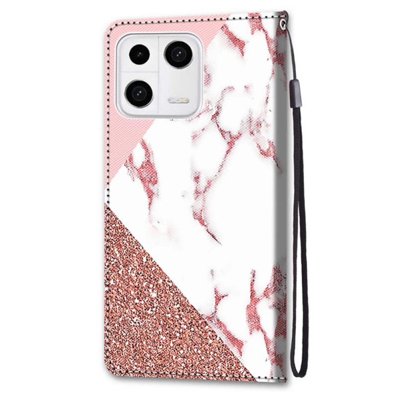 Capa Flip Para Xiaomi 13 Triângulo De Mármore E Glitter