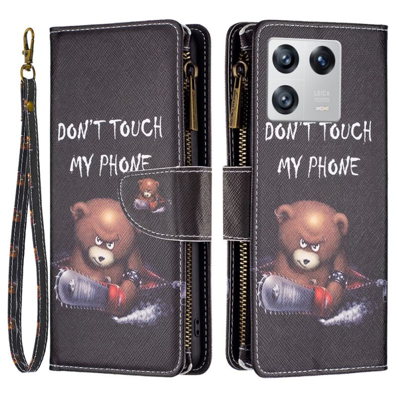 Capa Flip Para Xiaomi 13 Urso Perigoso Com Bolso Fechado