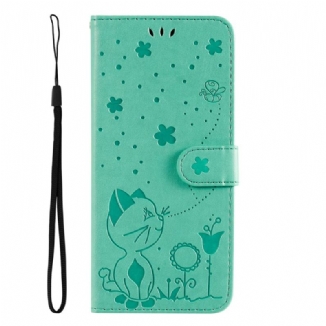 Capa Folio Para Xiaomi 13 De Cordão Gato E Abelha Com Cordão