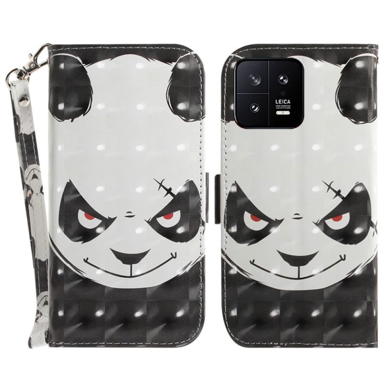 Capa Folio Para Xiaomi 13 De Cordão Panda Irritado Com Cordão