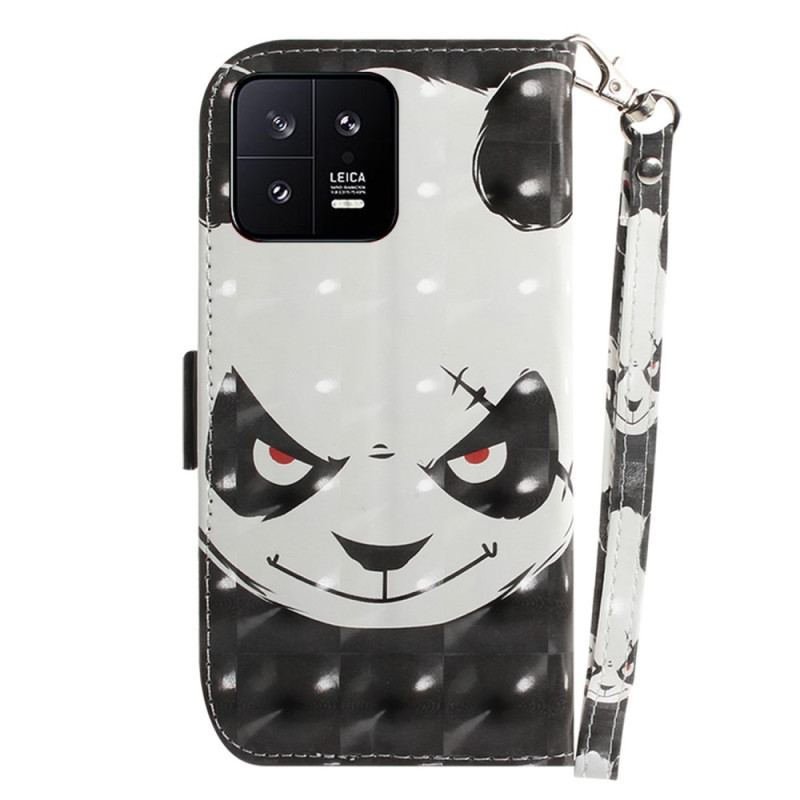 Capa Folio Para Xiaomi 13 De Cordão Panda Irritado Com Cordão