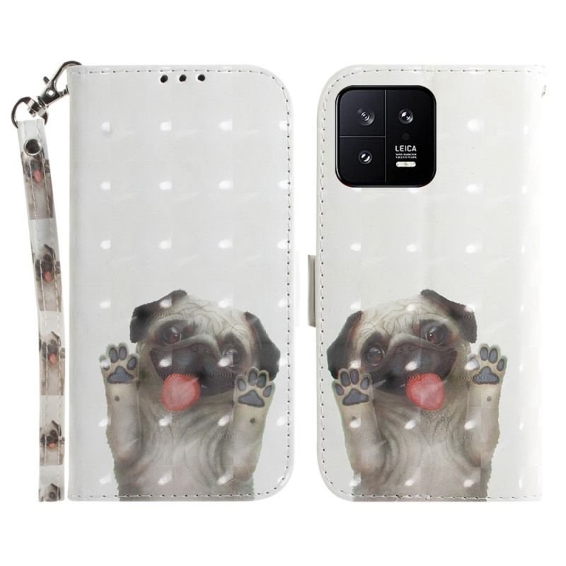 Capa Folio Para Xiaomi 13 De Cordão Tanga Pug