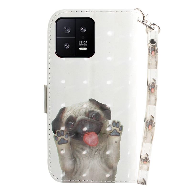 Capa Folio Para Xiaomi 13 De Cordão Tanga Pug