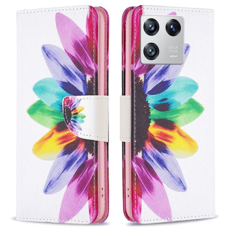 Capa Folio Para Xiaomi 13 Flor Aquarela