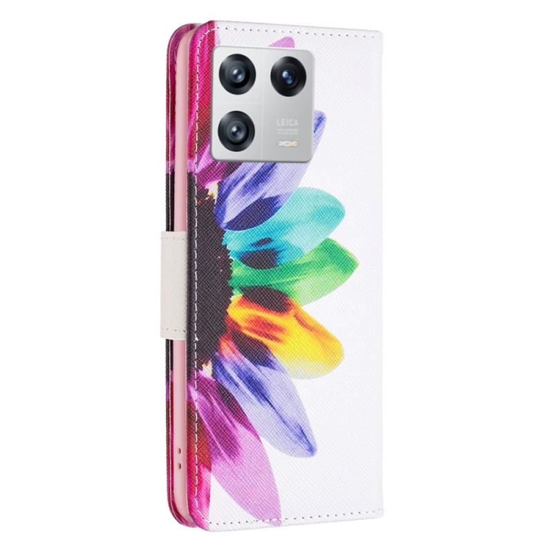 Capa Folio Para Xiaomi 13 Flor Aquarela