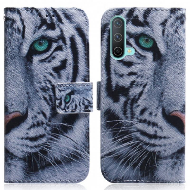 Capa De Couro Para OnePlus Nord CE 5G Cara De Tigre