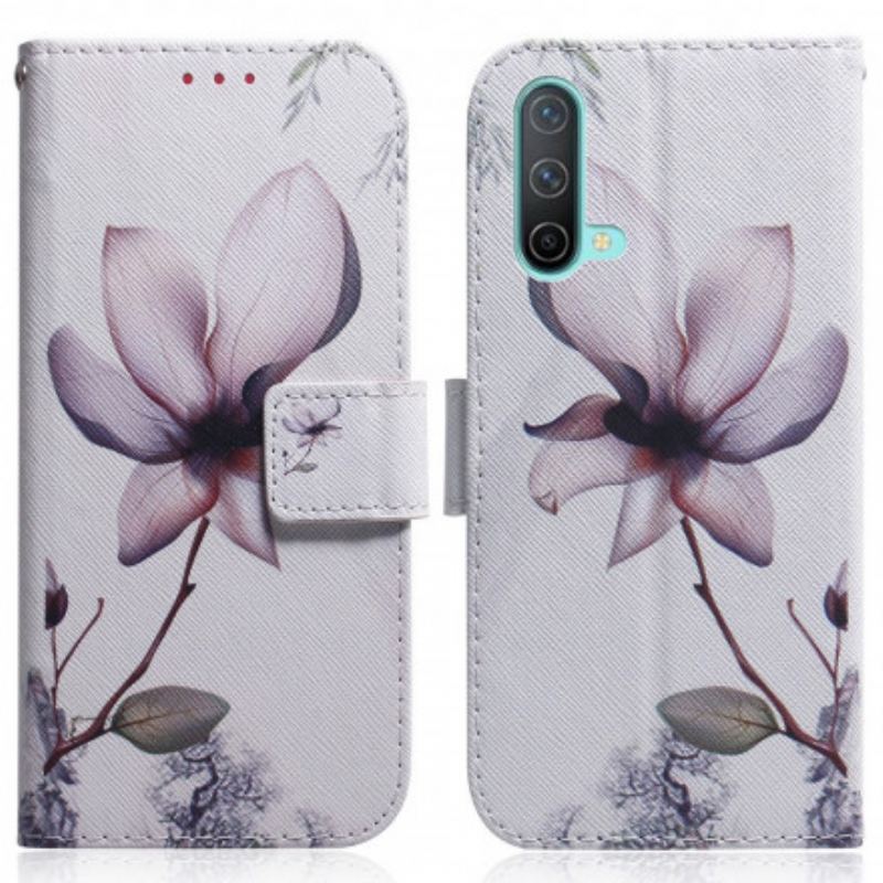 Capa De Couro Para OnePlus Nord CE 5G Flor Rosa Empoeirado