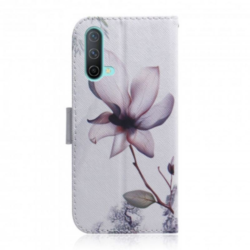 Capa De Couro Para OnePlus Nord CE 5G Flor Rosa Empoeirado