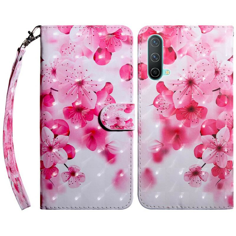 Capa De Couro Para OnePlus Nord CE 5G Flores Cor De Rosa