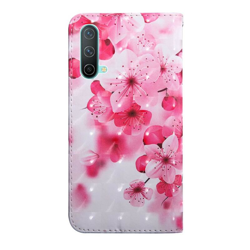 Capa De Couro Para OnePlus Nord CE 5G Flores Cor De Rosa