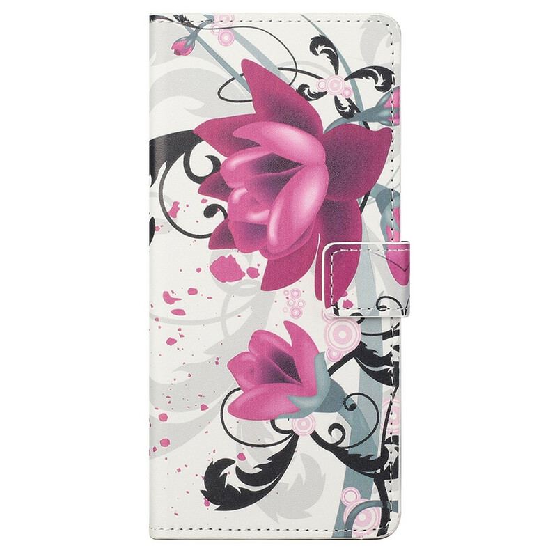 Capa De Couro Para OnePlus Nord CE 5G Flores Tropicais