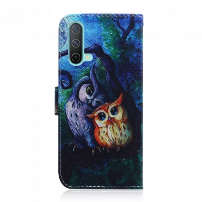 Capa De Couro Para OnePlus Nord CE 5G Pintura De Corujas