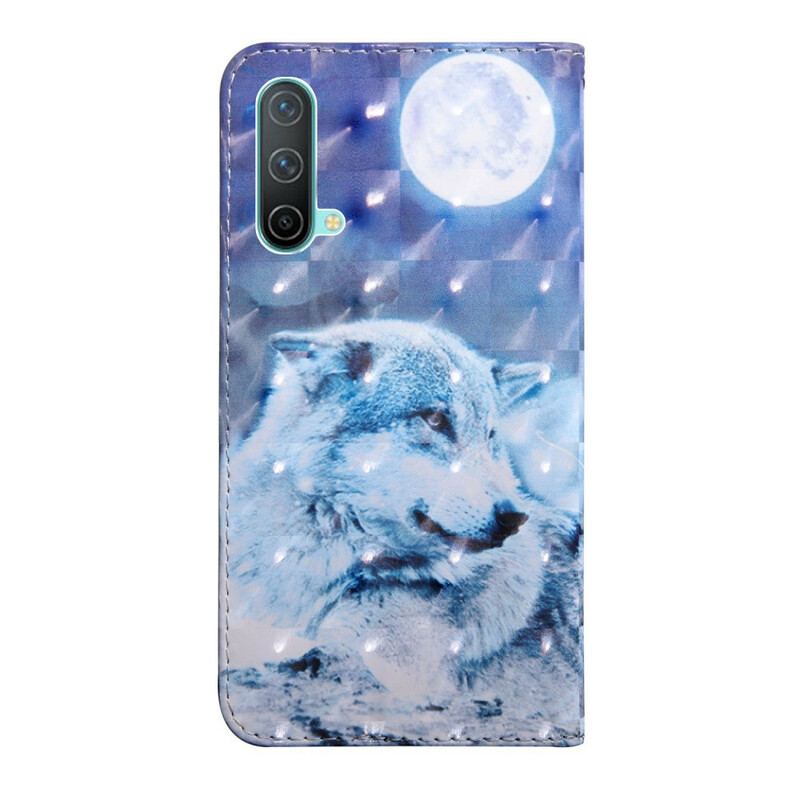 Capa Em Pele Para OnePlus Nord CE 5G Lobo Ao Luar