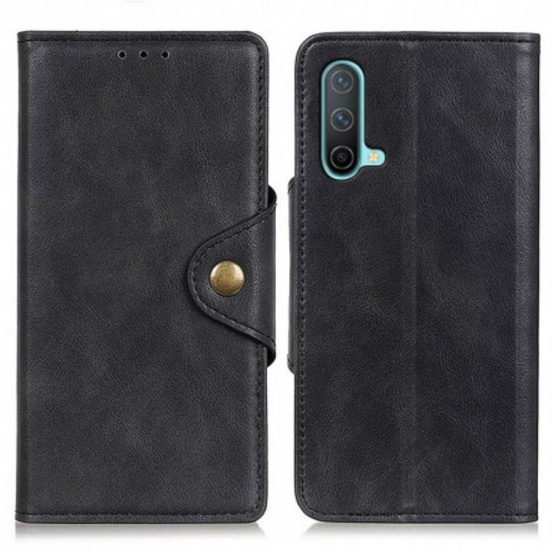 Capa Flip Para OnePlus Nord CE 5G Botão Decorativo De Couro Sintético