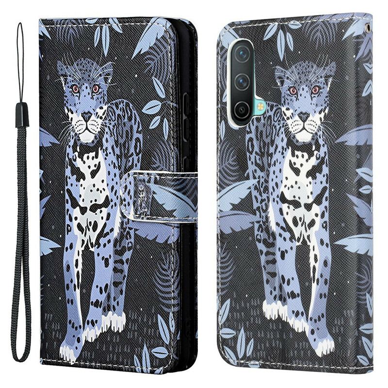 Capa Flip Para OnePlus Nord CE 5G De Cordão Leopardo Strappy