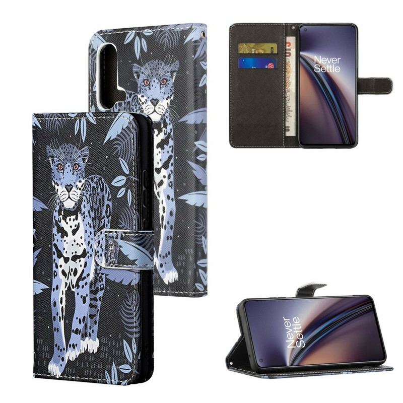 Capa Flip Para OnePlus Nord CE 5G De Cordão Leopardo Strappy