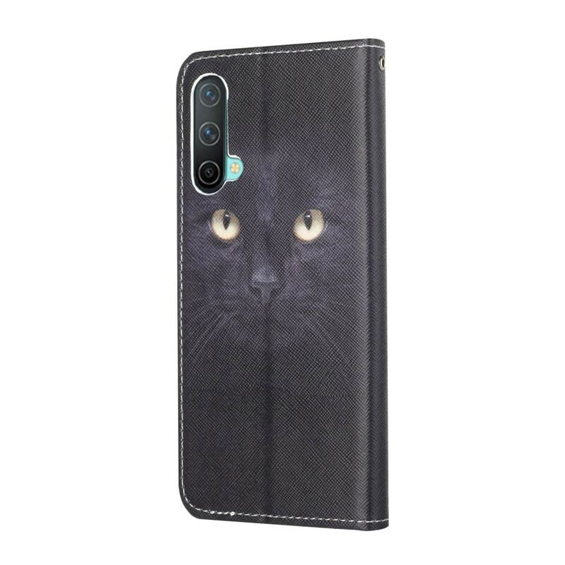 Capa Flip Para OnePlus Nord CE 5G De Cordão Olhos De Gato Preto Com Tiras