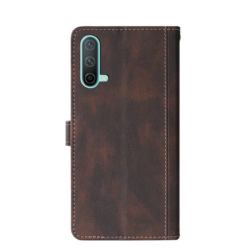 Capa Flip Para OnePlus Nord CE 5G Couro Sintético Bicolor Estiloso