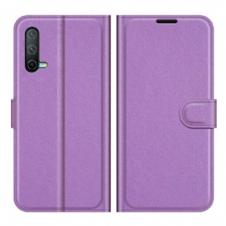 Capa Flip Para OnePlus Nord CE 5G Efeito Lichia Clássico