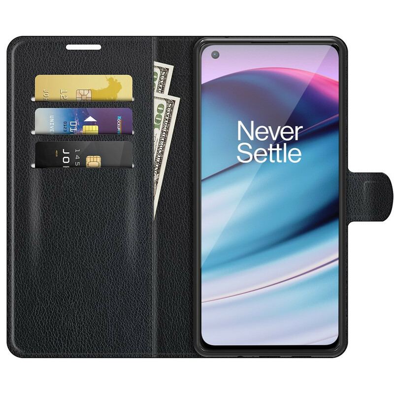 Capa Flip Para OnePlus Nord CE 5G Efeito Lichia Clássico