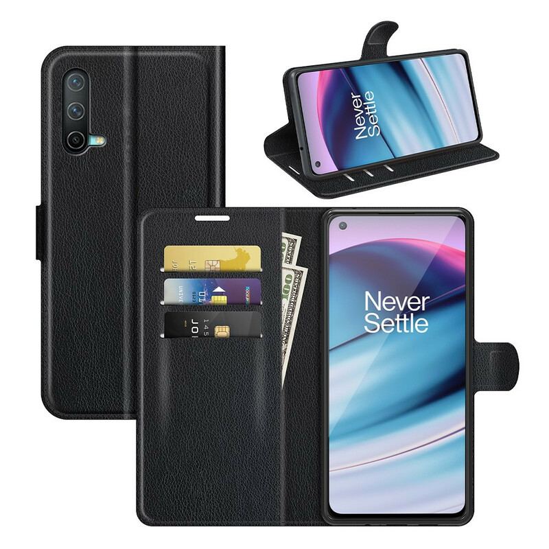 Capa Flip Para OnePlus Nord CE 5G Efeito Lichia Clássico