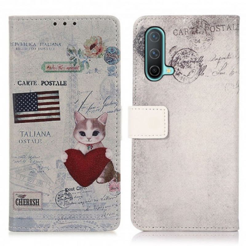 Capa Flip Para OnePlus Nord CE 5G Gato Viajante