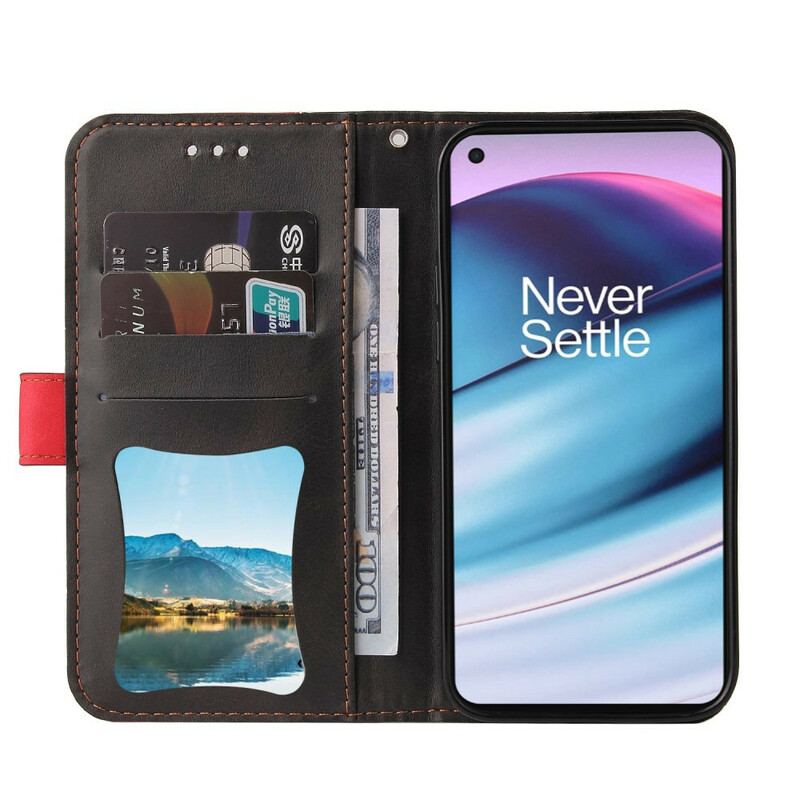 Capa Folio Para OnePlus Nord CE 5G Couro Sintético Colorido De Dois Tons