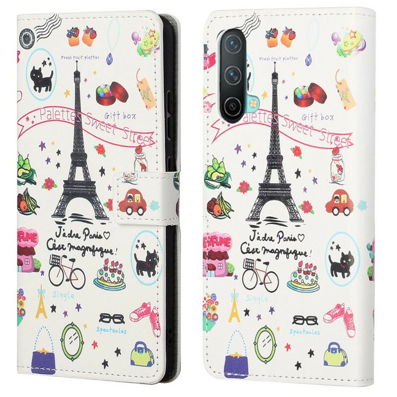 Capa Folio Para OnePlus Nord CE 5G Eu Amo Paris