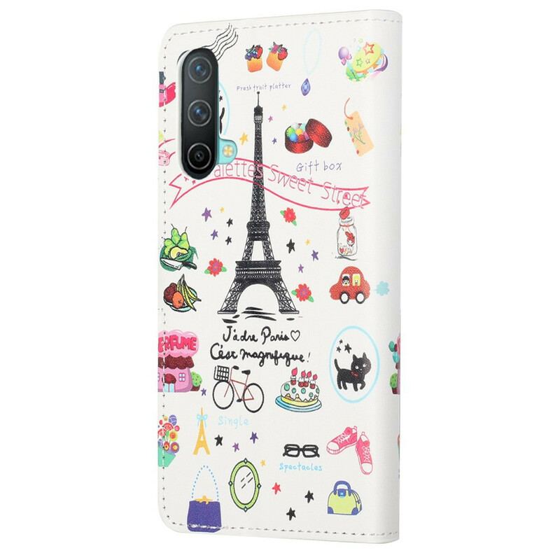 Capa Folio Para OnePlus Nord CE 5G Eu Amo Paris