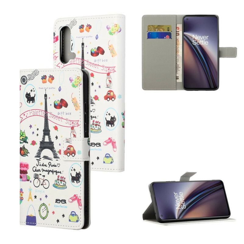 Capa Folio Para OnePlus Nord CE 5G Eu Amo Paris