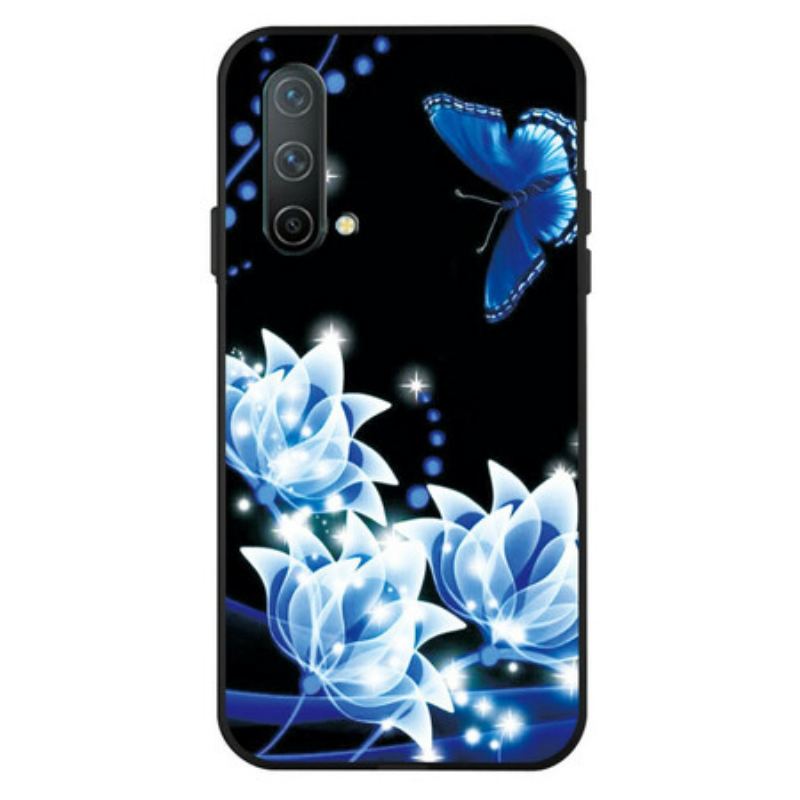 Capa Para OnePlus Nord CE 5G Borboleta E Flores Azuis