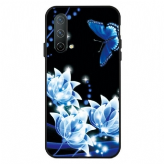 Capa Para OnePlus Nord CE 5G Borboleta E Flores Azuis