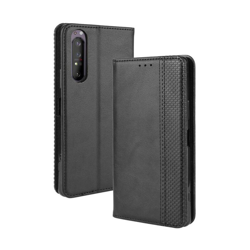 Capa De Celular Para Sony Xperia 5 II Flip Efeito Couro Vintage Estilizado