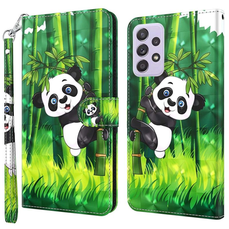 Capa De Couro Para Samsung Galaxy A23 5G De Cordão Bambu Panda Com Cordão