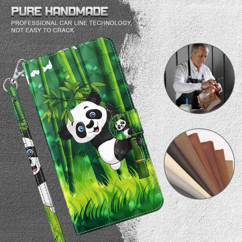 Capa De Couro Para Samsung Galaxy A23 5G De Cordão Bambu Panda Com Cordão