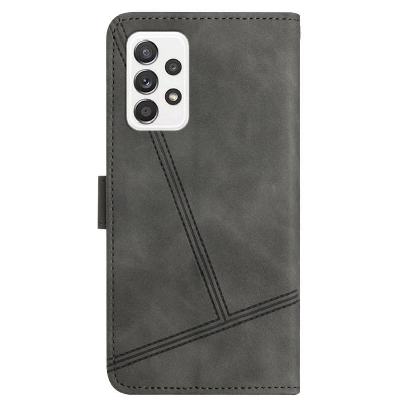 Capa De Couro Para Samsung Galaxy A23 5G De Cordão Estilo De Couro Geométrico Com Tiras