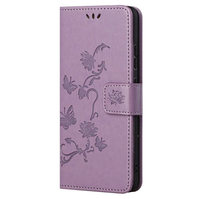 Capa De Couro Para Samsung Galaxy A23 5G De Cordão Lindas Flores De Tiras