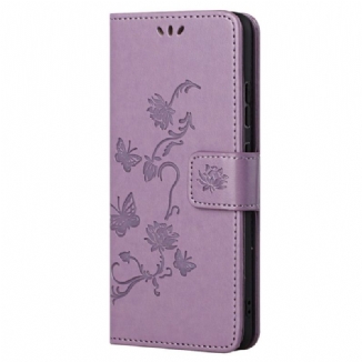 Capa De Couro Para Samsung Galaxy A23 5G De Cordão Lindas Flores De Tiras