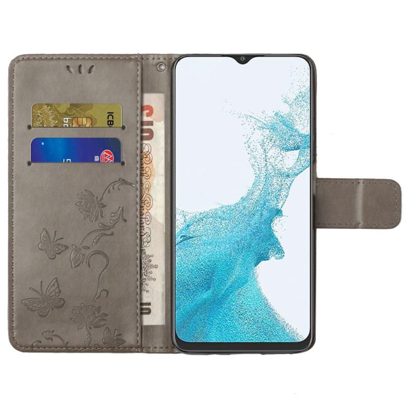 Capa De Couro Para Samsung Galaxy A23 5G De Cordão Lindas Flores De Tiras